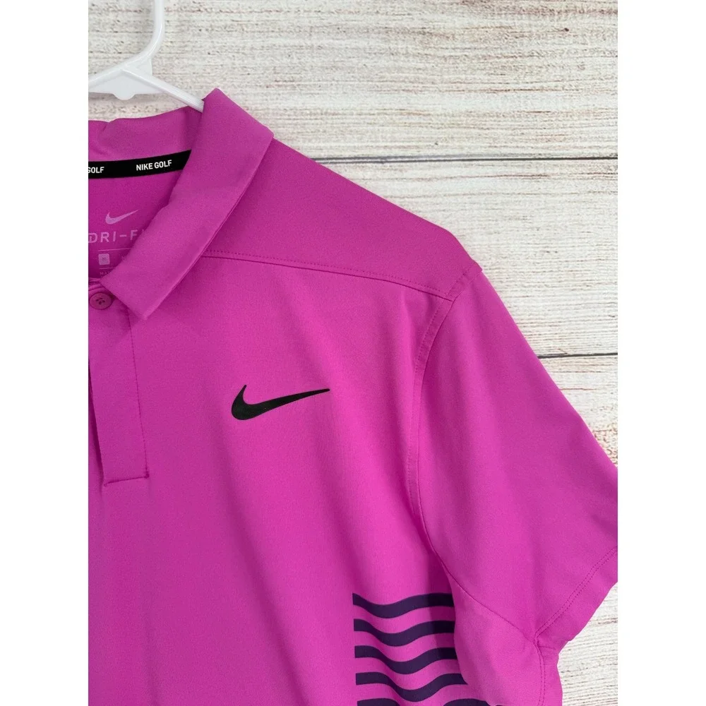 Nike Golf Polo Shirt Mens M Pink PNW Ryder Cup 2018 Dri-FIT Short Sleeve Stripe